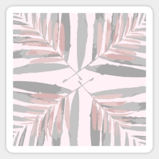 Geometric palm leaves silver pink on pale pink, leaves, tropical , fall,  TeePublic Sticker